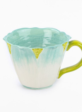 FQRLIVING MUG TAZA FLOR手工制作绘画绿色花瓣造型陶器餐盘 水杯
