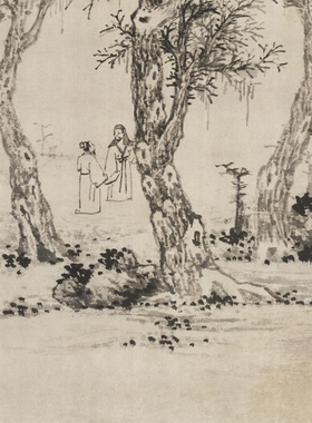 沈周 三棵梓树图 复古书画水墨花卉山水国画微喷仿古复制挂轴装饰