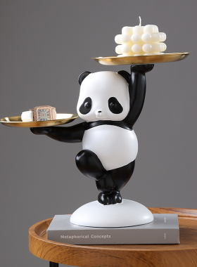 速发可爱熊猫酒柜装饰品纳意收创摆厅客件电视柜轻奢高档家居软装