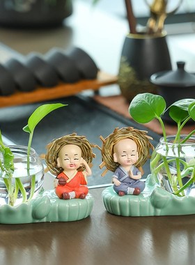 速发草培小和尚办公桌面装饰家居绿萝水帽花盆器瓶花皿插花器客厅
