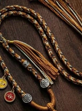 现货唐卡挂绳佛牌链子手工编织玉石吊坠项链藏风手搓棉绳扎基拉姆