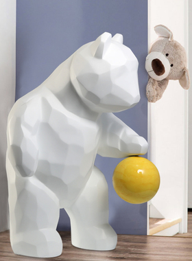 速发酒店大堂商摆熊仔落地型件售楼处大场玻璃钢雕塑软装置艺术品