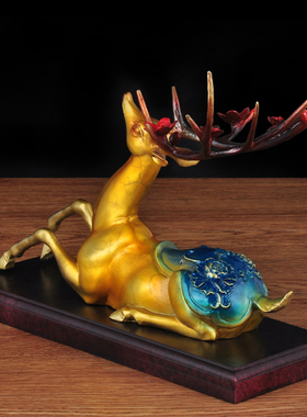 速发纯铜鹿摆招件财卧鹿家居客厅玄礼居家装饰工艺公司办公室商务