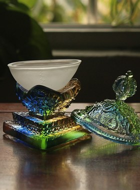 速发密宗杯具 古法琉璃 托巴碗 护法供佛 藏传家用摆件彩法器  色