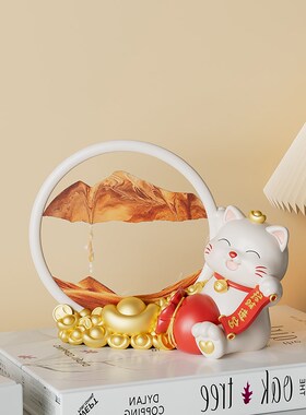 保真速发入户玄关招财猫摆件流沙画客厅酒柜M电视柜家居装饰品乔