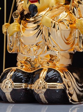 速发 8英佛纯铜鎏金彩绘三大面黑天财神寸像日式大黑天神像