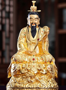 速发太上老君爷贴雕金三清像三清祖师铜元始灵宝道德神像摆件