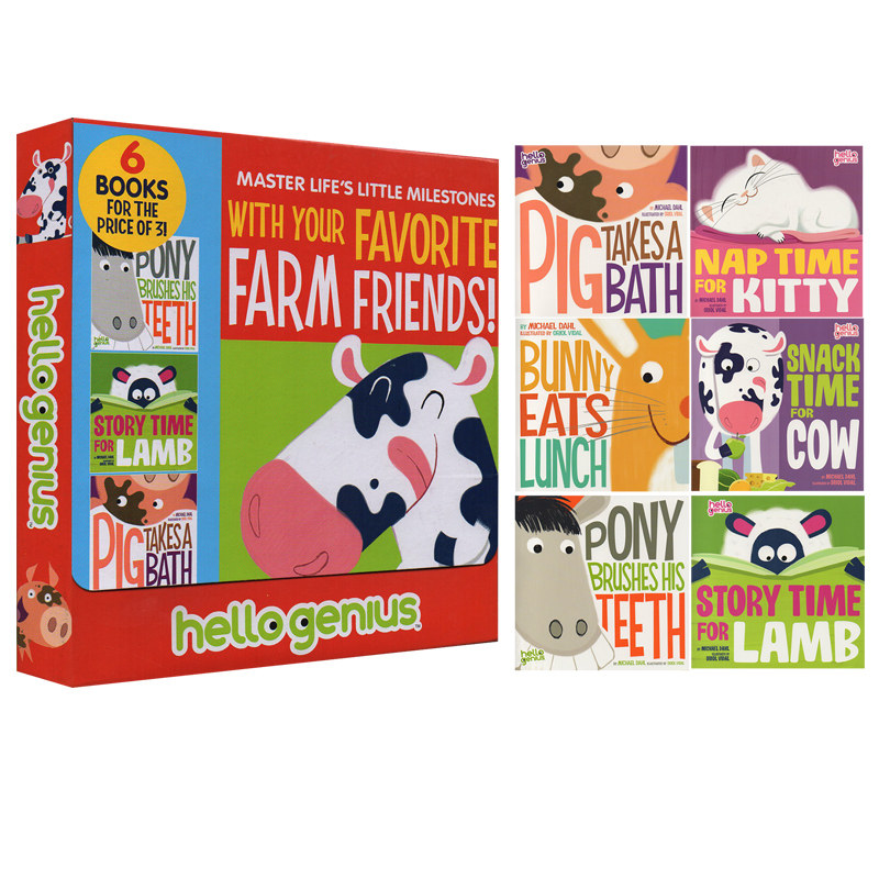英文原版 Hello Genius With Your Favorite Farm Friends 6册盒装 农场动物 儿童英语启蒙行为习惯养成绘本故事书