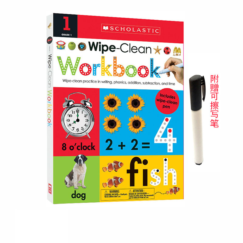 英文原版 Wipe Clean Workbooks Grade1 螺旋装帧 低幼启蒙英语单词学习 附可重复擦写笔 Schlastic Early Learners