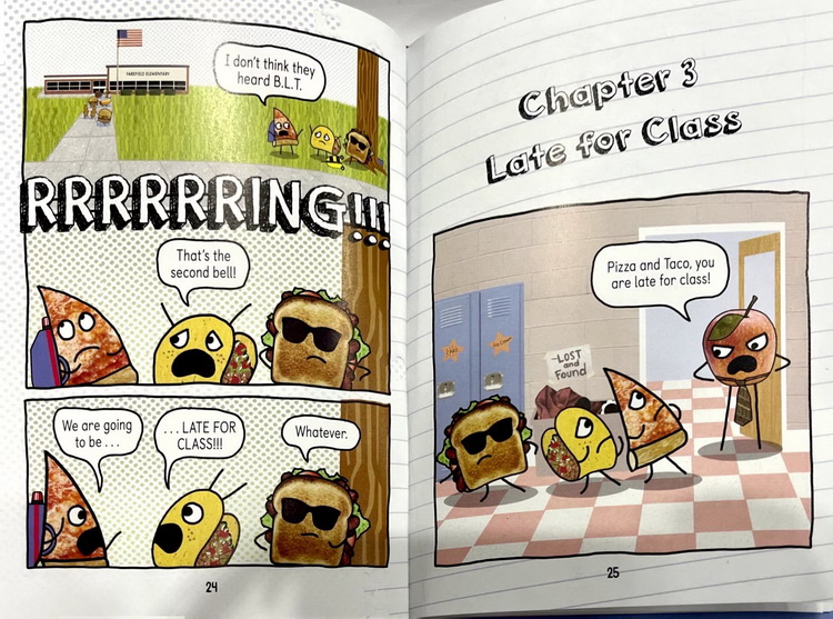 英文原版 Pizza and Taco: Too Cool for School #4 披萨饼与玉米片 全彩漫画绘本图画书 幽默爆笑 图象式初级章节书
