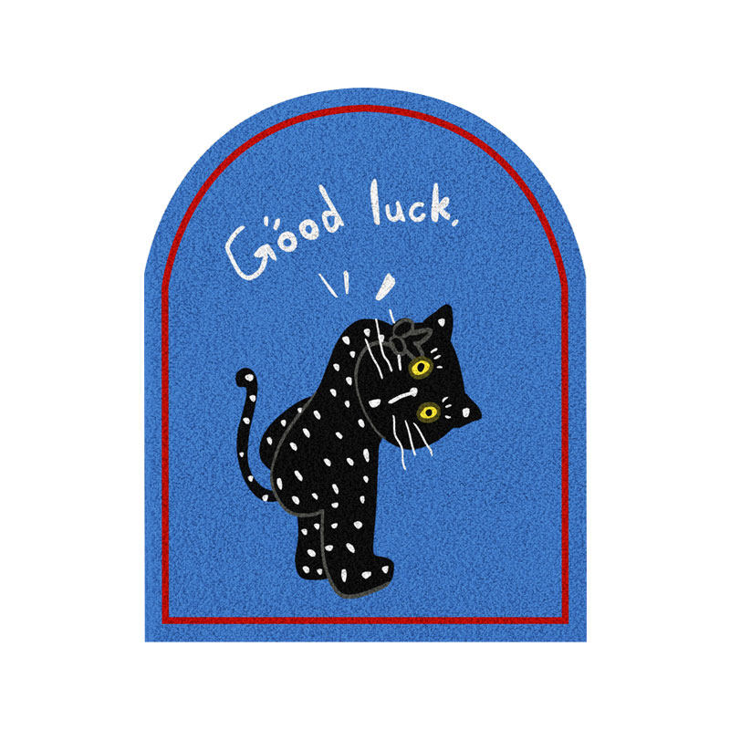 鹿小调原创入户门丝圈地垫蓝色黑猫半圆进门垫耐磨防滑脚垫可定制,淘宝优惠券,粉丝福利购,淘宝优惠卷