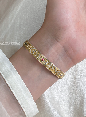 燕归长相思描金实心足银手镯女