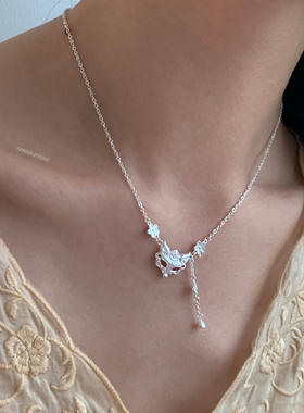 燕归银色花月狐国风足银项链女