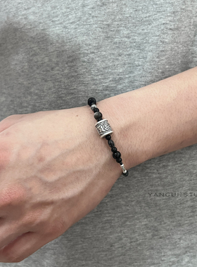 燕归原创启蛰黑曜石纯银手链