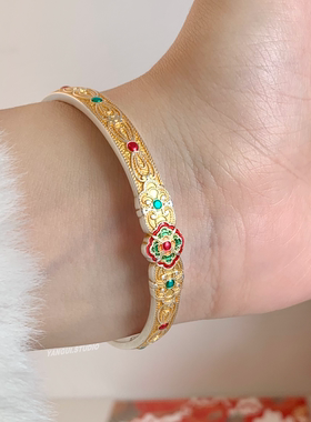 燕归清雅集虞美人珐琅彩足银手镯