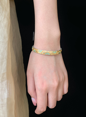 燕归缕昙青国风足银珐琅描金手镯