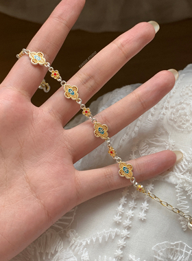 燕归月如寒国风珐琅彩足银手链女