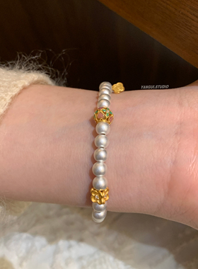 燕归芊花绪国风足银珠子百搭手链