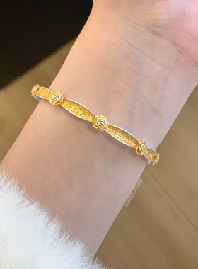 燕归山玫瑰新中式足银描金手镯