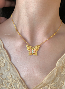 燕归芰荷蝶国风足银百搭项链女