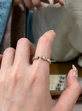 燕归梨花珐琅国风足银推拉戒指