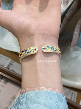 燕归金凤翎珐琅彩足银轻奢手镯