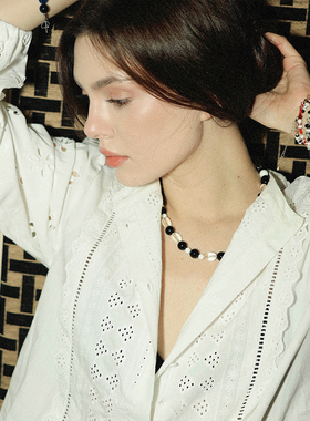 黑玛瑙白水晶浪漫手工串珠项链