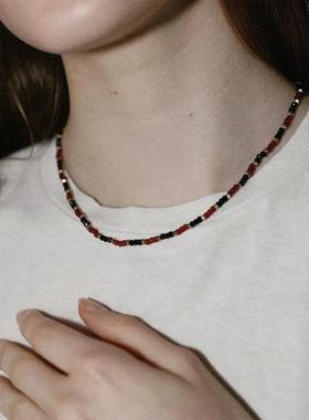 樱桃黑巧尖晶石串珠项链锁骨颈链