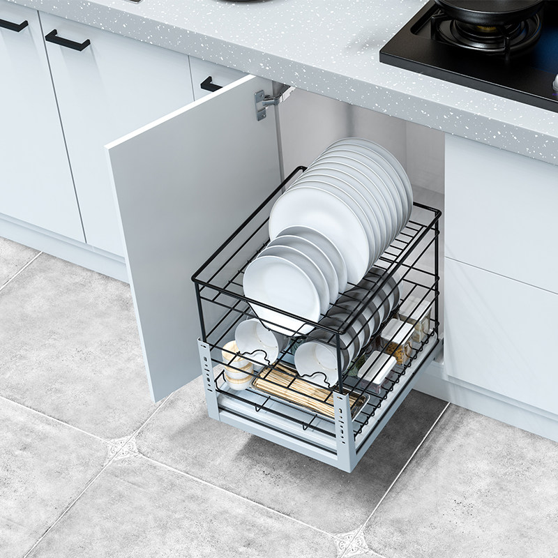 万克龙厨房橱柜碗碟拉篮阻尼小拉篮304不锈钢双层立式碗碟篮浅柜,淘宝优惠券,粉丝福利购,淘宝优惠卷