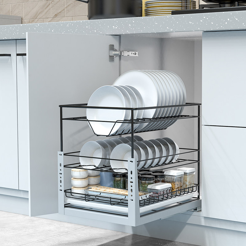 万克龙厨房橱柜碗碟拉篮阻尼小拉篮304不锈钢双层立式碗碟篮浅柜,淘宝优惠券,粉丝福利购,淘宝优惠卷