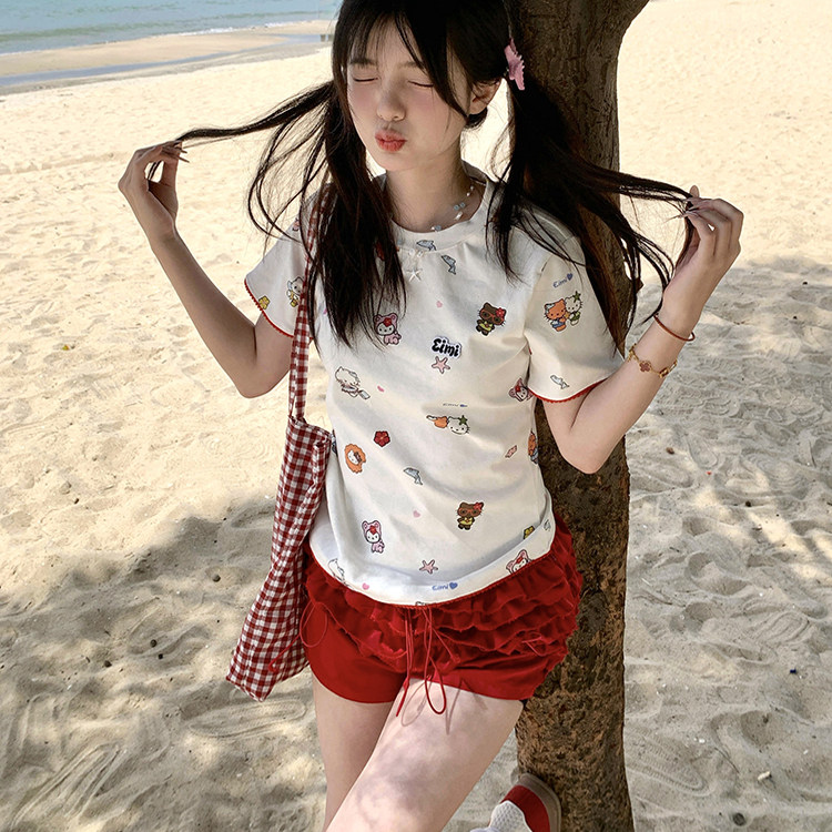 GTGA 2025夏季新款美式辣妹纯色百褶短裤女夏季直筒休闲显瘦热裤,淘宝优惠券,粉丝福利购,淘宝优惠卷