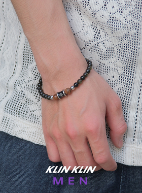 KLINKLINMEN黑曜石虎眼石青金手串手链男生转运珠七夕送男友礼物