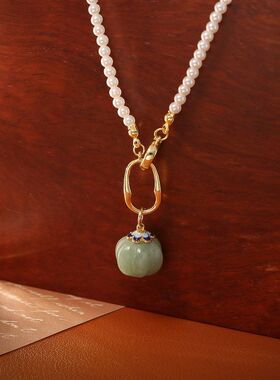 柿柿如意天然石吊坠项链中国风