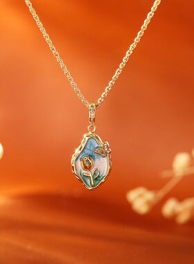 莫奈花园蝴蝶玫瑰项链中古风高级