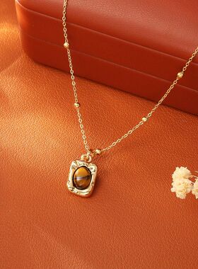 美拉德虎眼石绿松石项链铜镀真金