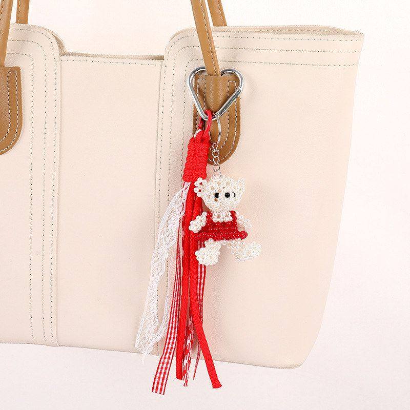 日韩miu系花边蕾丝编织绳包包挂件纯手工编织珍珠小熊手机挂件女,淘宝优惠券,粉丝福利购,淘宝优惠卷