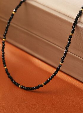 男女通用黑色天然水晶项链轻奢