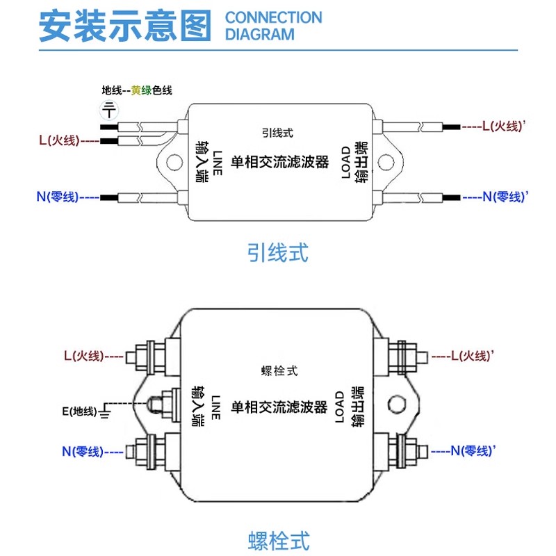 言恩emi单相电源滤波器220V抗干扰ME410/ME410T/ME410TG/ME410TL - 图2