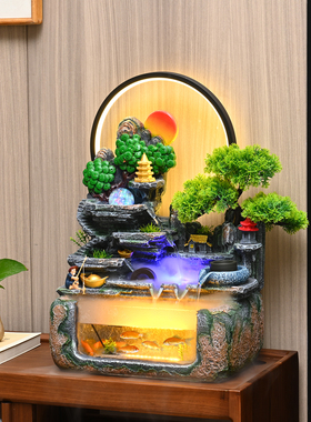高山流水摆件含灯圈循环水喷泉