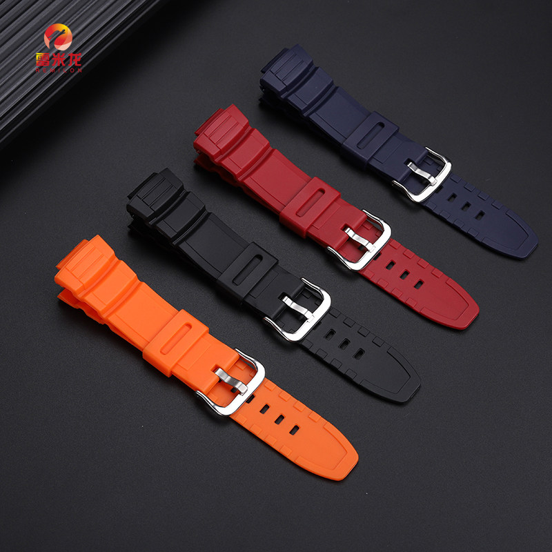 雷米龙适配卡西欧硅胶表带MCW 100H 110H W-S220手表带黑色树脂硅胶手表AE2000男表带配件 - 图0