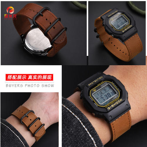 适用卡西欧G-SHOCK小方块小金块手表改装表带 DW5600 GW-B5600 GW-M5610凸口真皮表带配件 复古牛皮腕带 - 图2