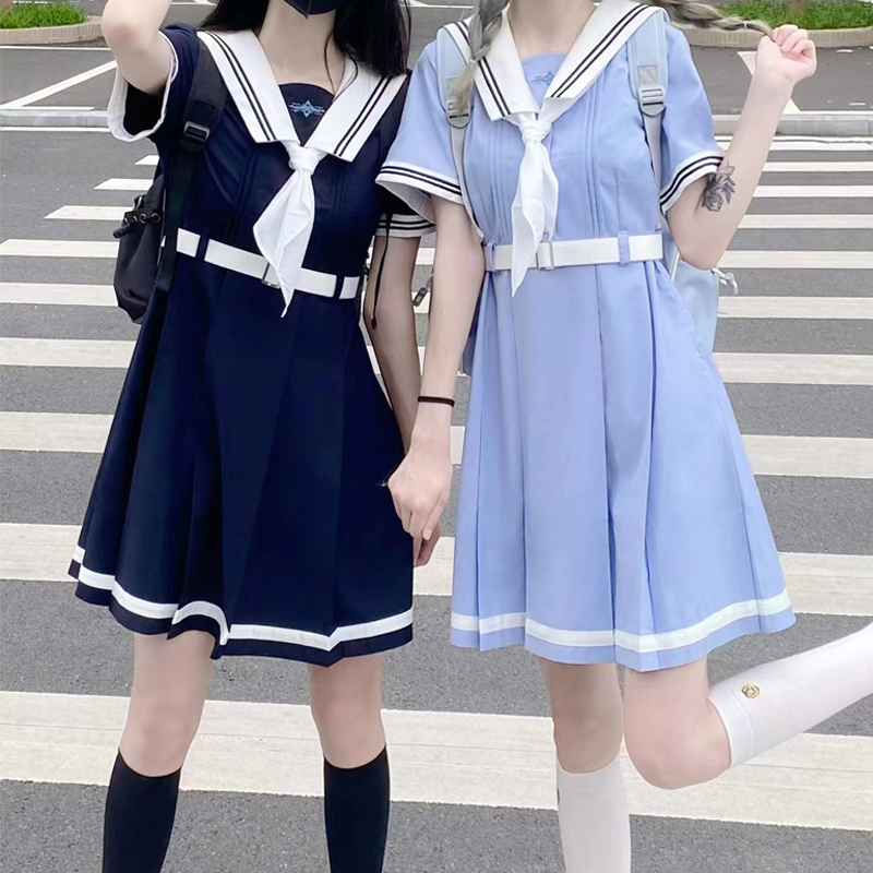 秋柚语【澜帆高校】原创JK制服绀色银灰色水手服连衣裙盛夏服女 - 图3