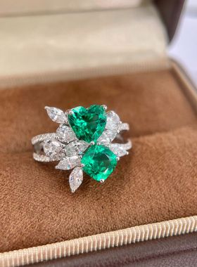 2025新款手工镶嵌哥伦比亚祖母绿气质女士时尚戒指GRC精品礼物