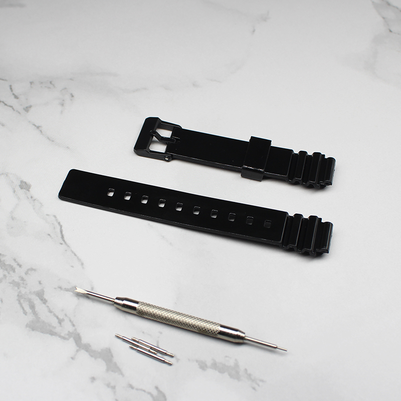 替换卡西欧LRW-200H树脂表带胶带手表配件适用女表带黑白色14mm - 图0