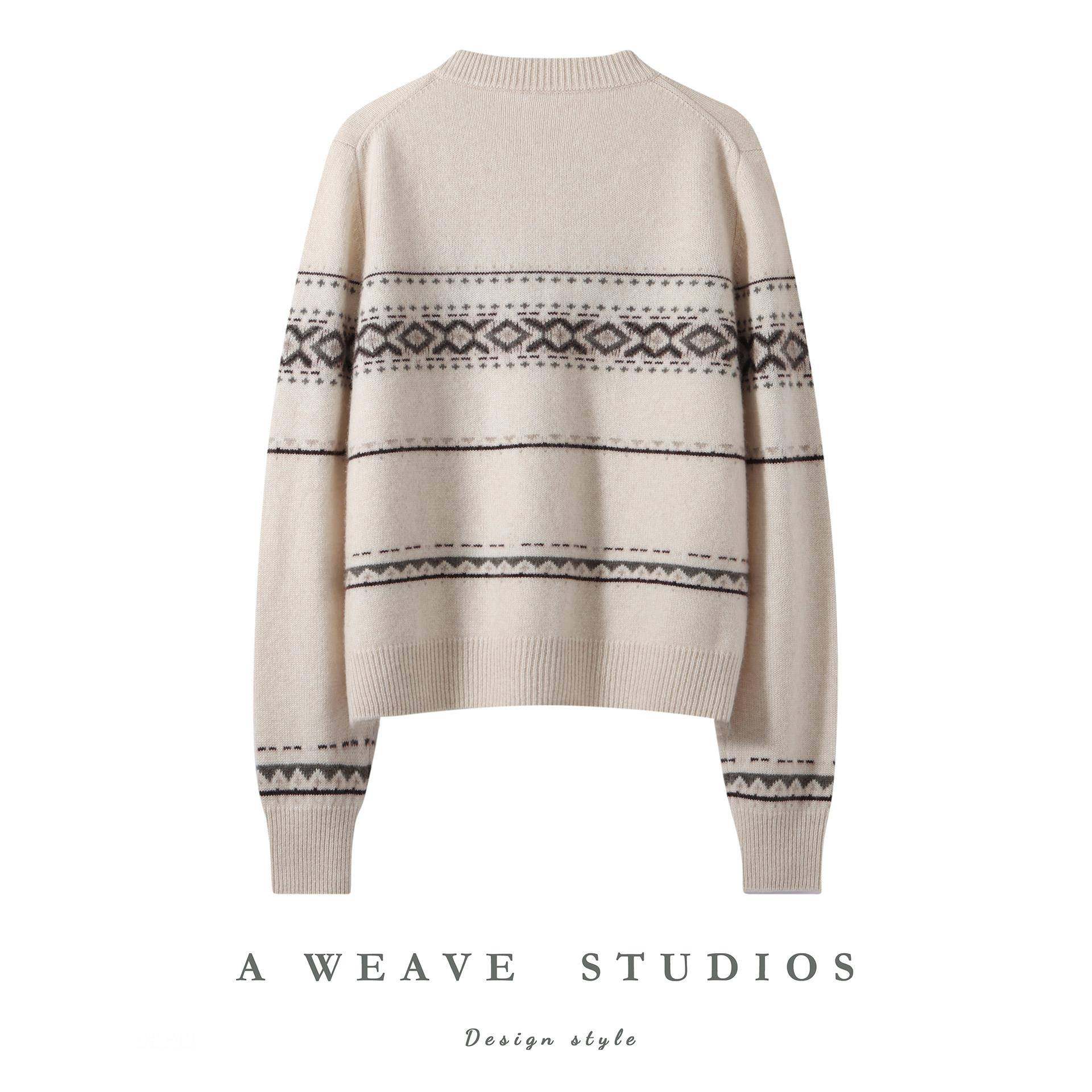 2025秋冬新款山羊绒衫女圆领提花针织开衫女宽松显瘦百搭毛衣外套,淘宝优惠券,粉丝福利购,淘宝优惠卷