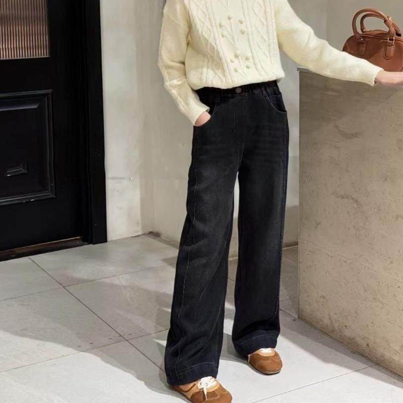 冬款女童一体绒牛仔阔腿裤2025新款中大童韩版女孩加绒保暖长裤子,淘宝优惠券,粉丝福利购,淘宝优惠卷