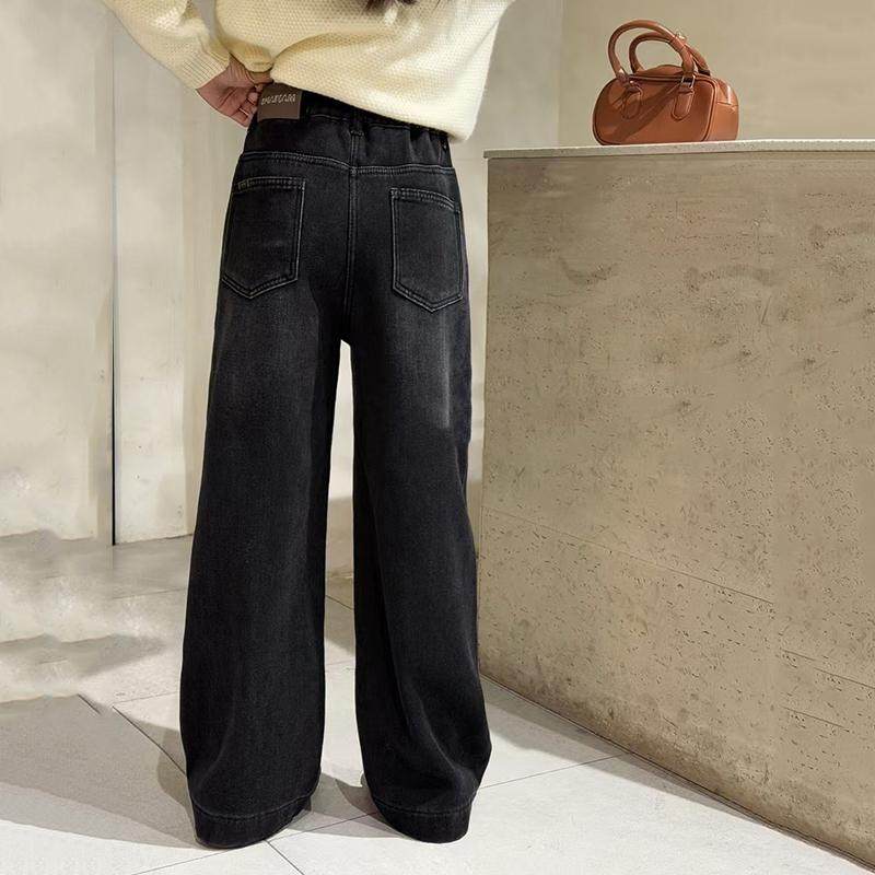 冬款女童一体绒牛仔阔腿裤2025新款中大童韩版女孩加绒保暖长裤子,淘宝优惠券,粉丝福利购,淘宝优惠卷