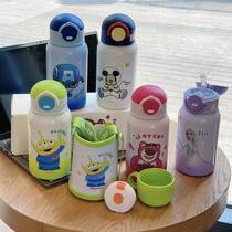 School Season High Face Value Cartoon Cup Three Covers Water Glass Student Cute Portable Straw Insulated Cup