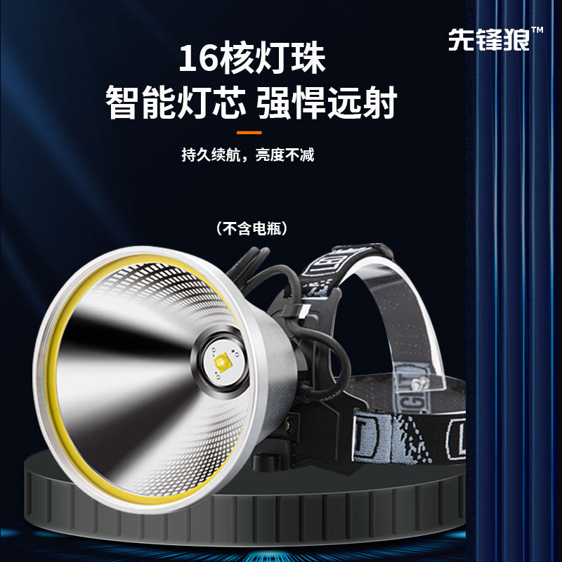 先锋狼16核头灯12v灯头强光外接电瓶9核大功率头戴式超亮氙气灯