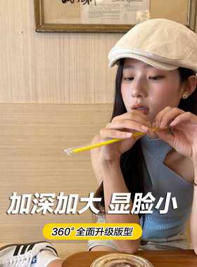 亚麻前进帽大头围日系复古画家帽薄款鸭舌报童帽大码贝雷帽大号